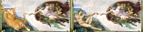 米开朗琪罗的壁画《创造亚当》中上帝与亚当手指即将触碰的经典画面